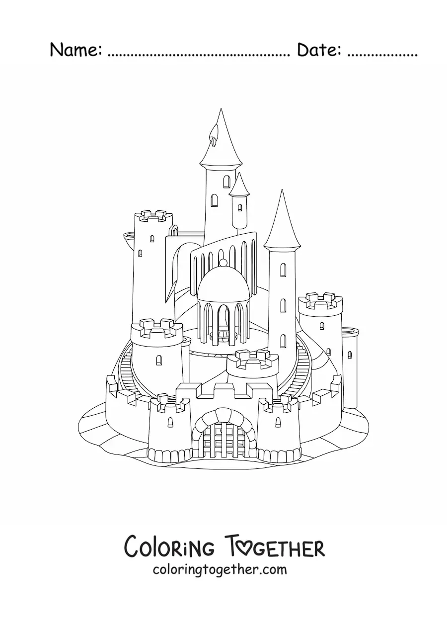 Coloring page of a medieval castle