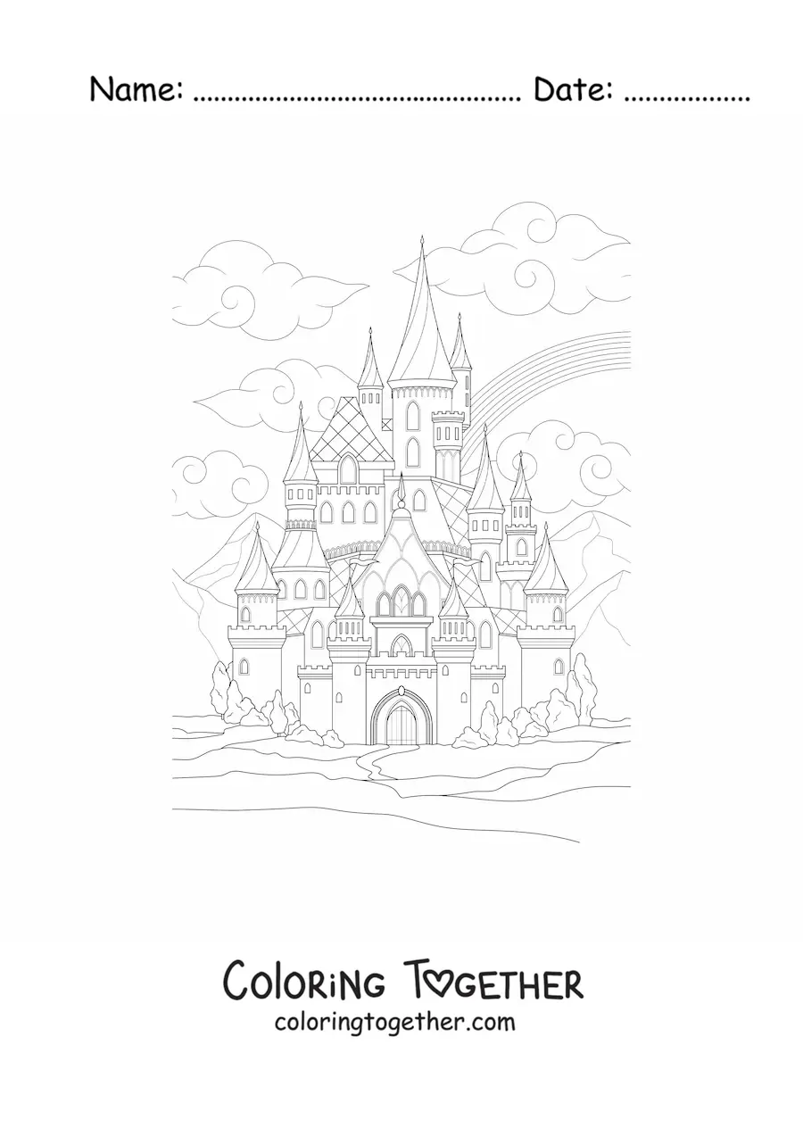 Coloring page of a fairy tale castle