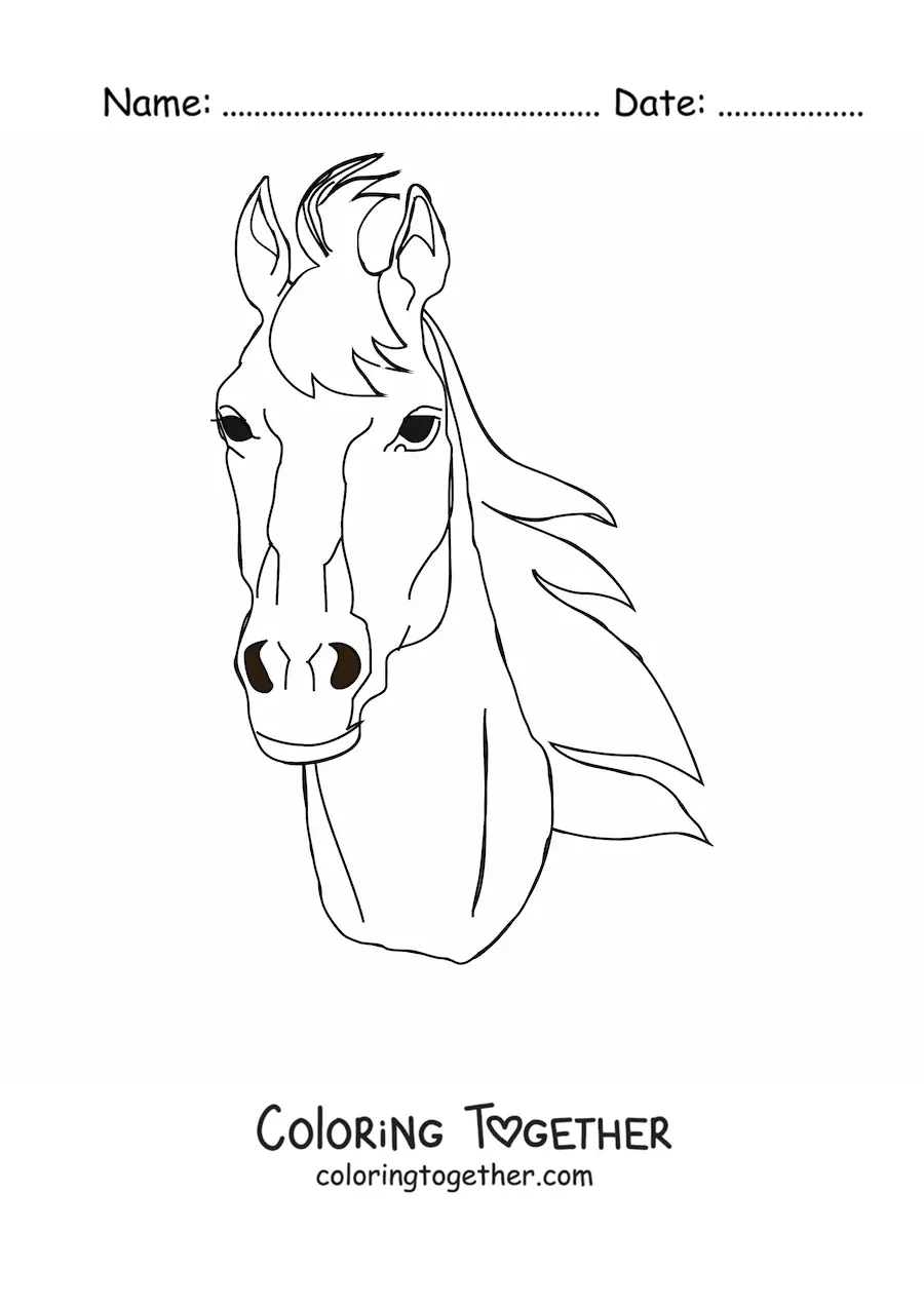Coloring page of a horse head looking straight ahead