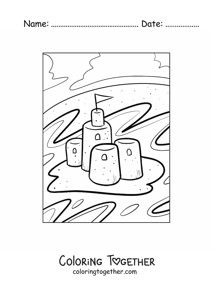 Coloring page of the towers of a sandcastle