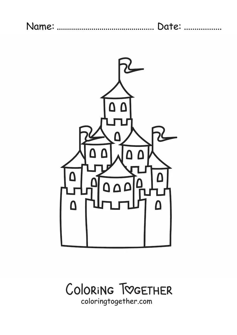 Coloring page of a castle with many towers