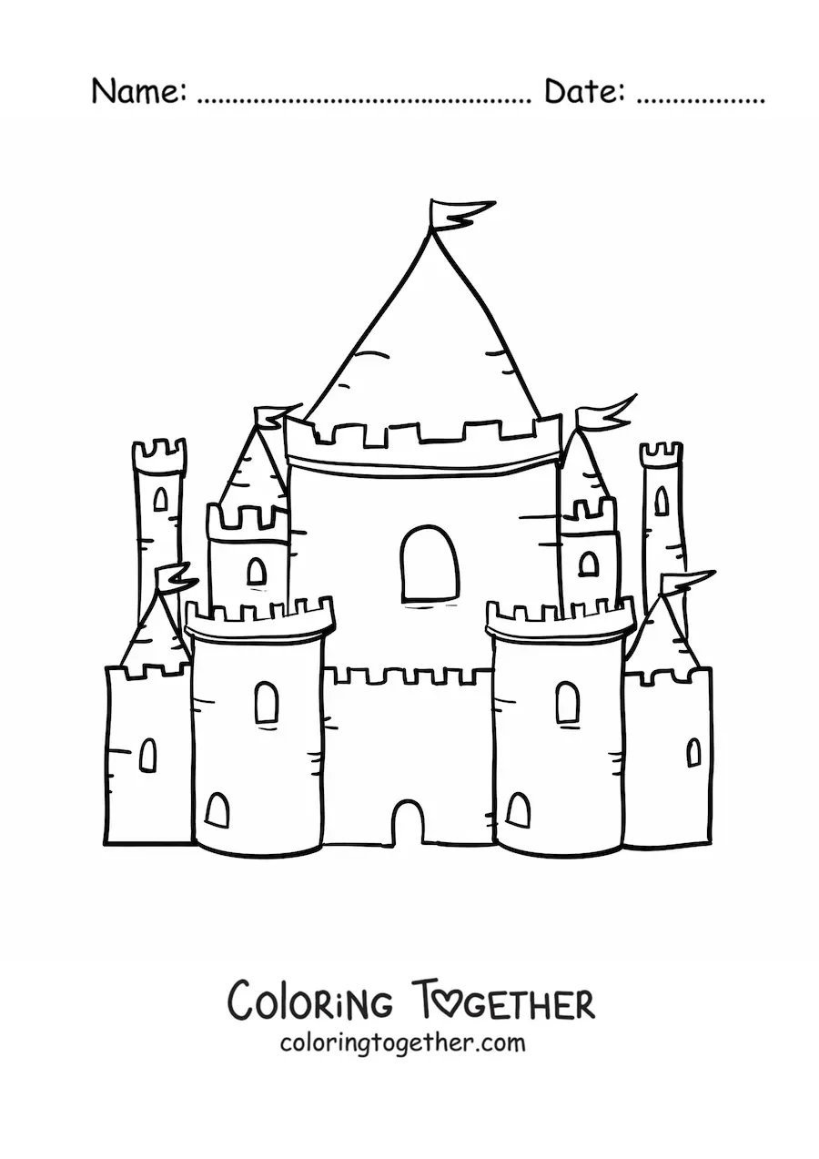 Coloring page of a Middle Ages castle