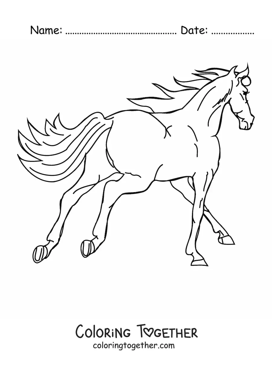 Coloring page of a horse running, seen from behind