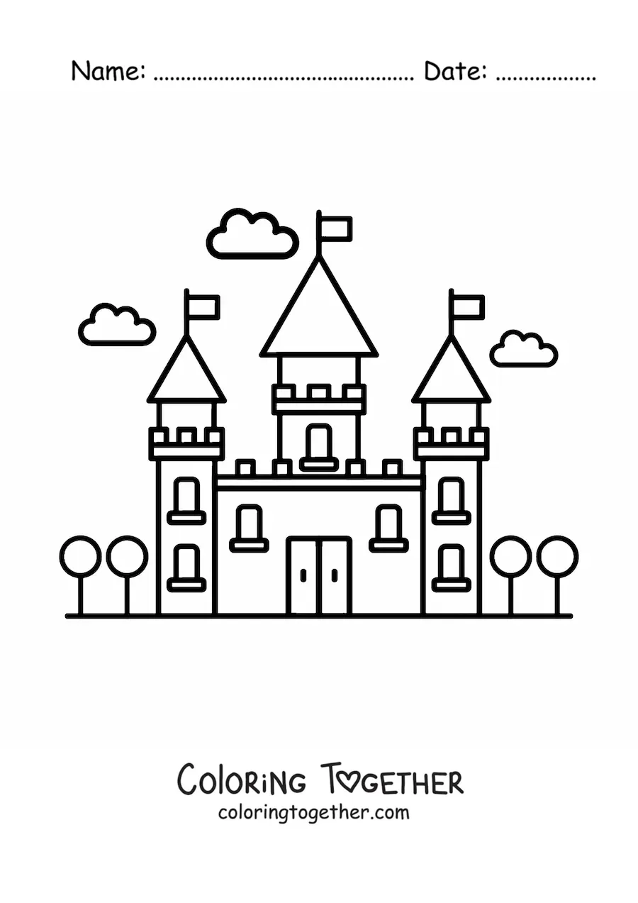 Coloring page of a storybook castle