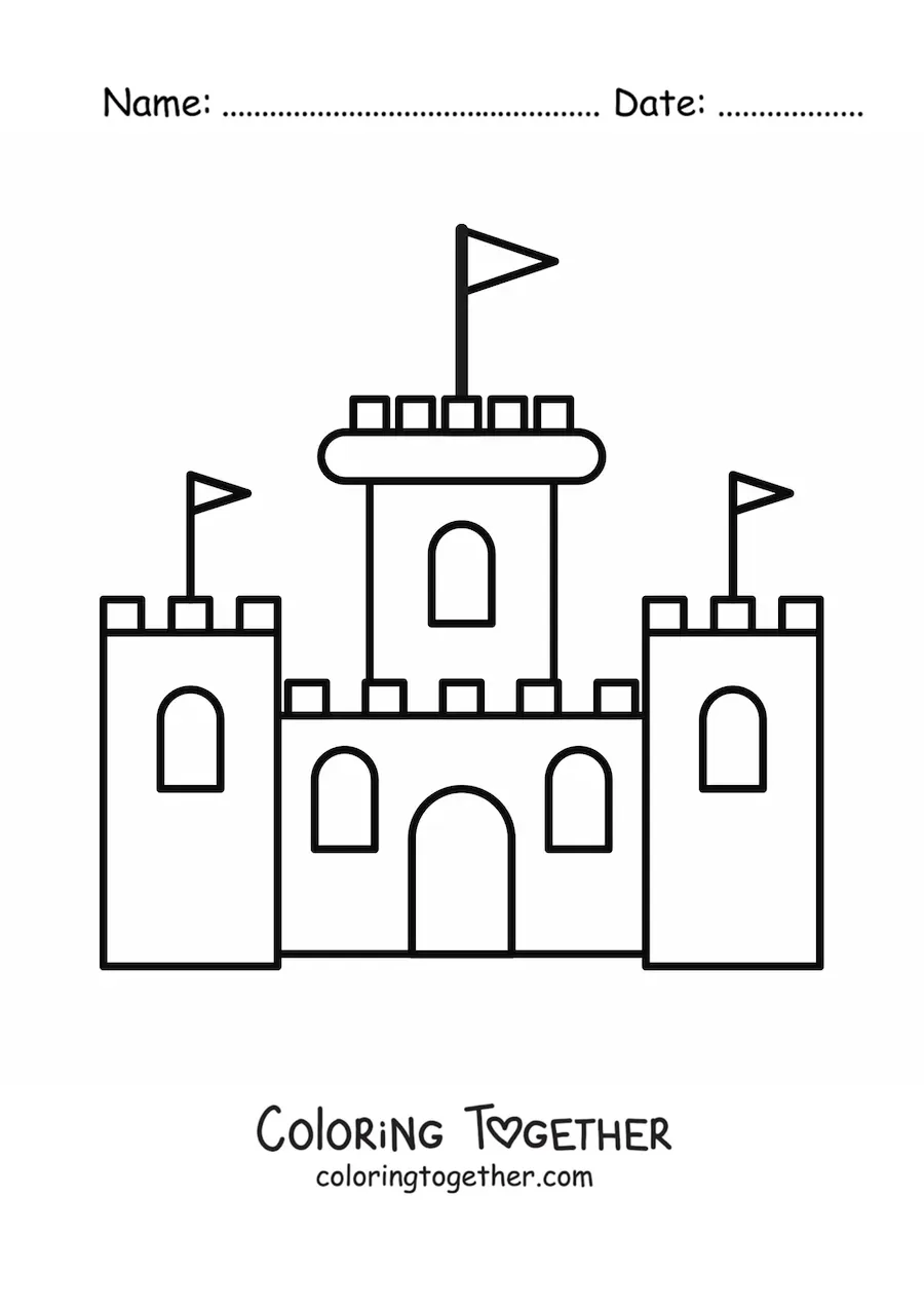 Coloring page of a simple castle with three towers