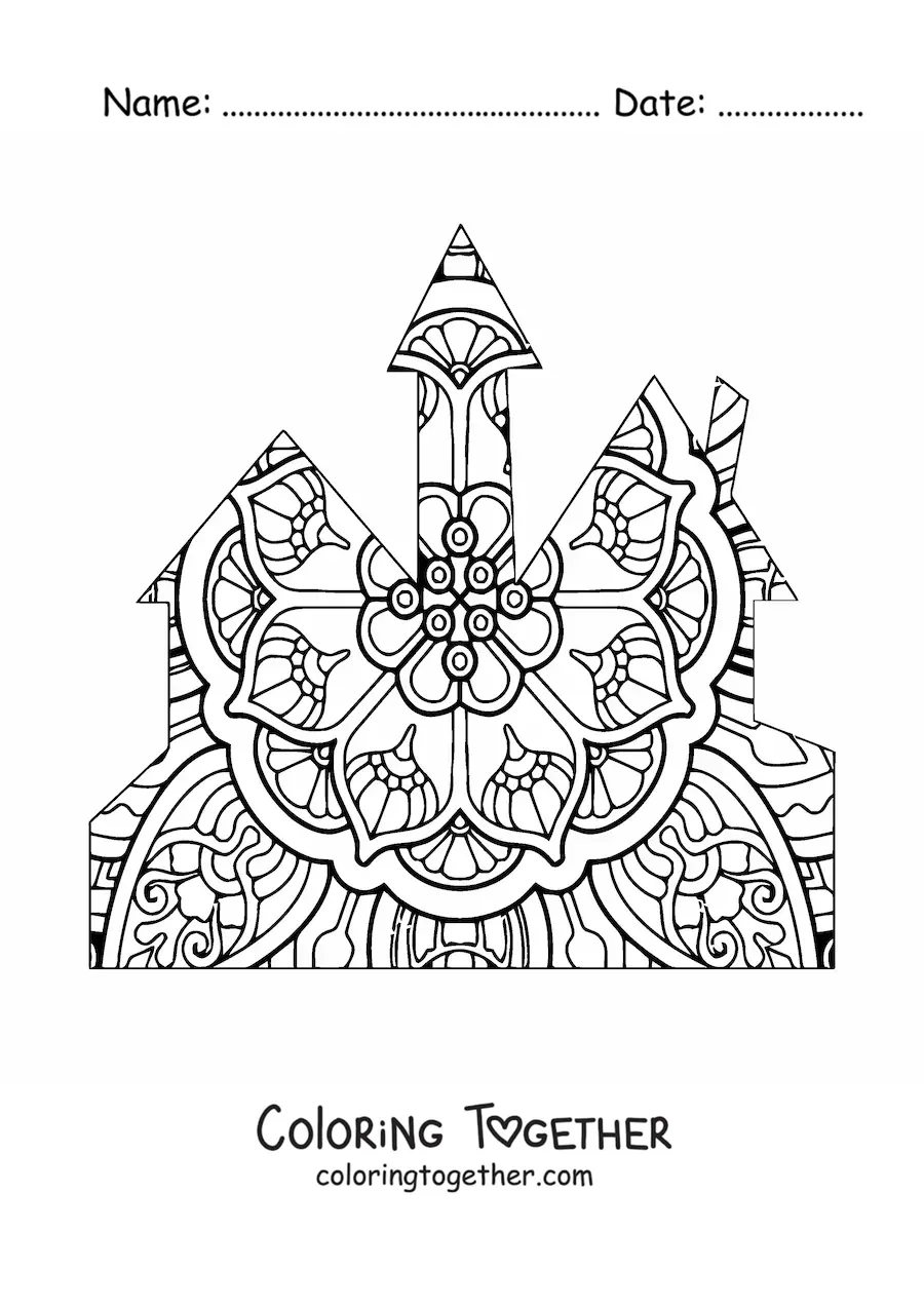 Coloring page of a mandala castle