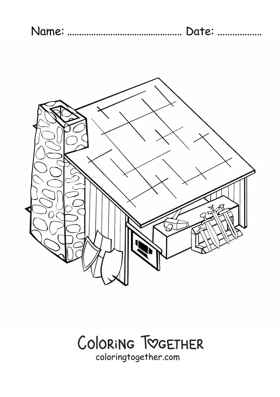 Coloring page of a medieval cabin