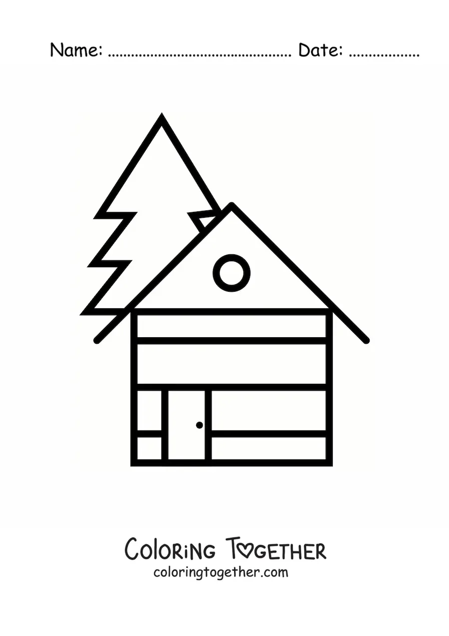 Coloring page of a simple wooden cabin