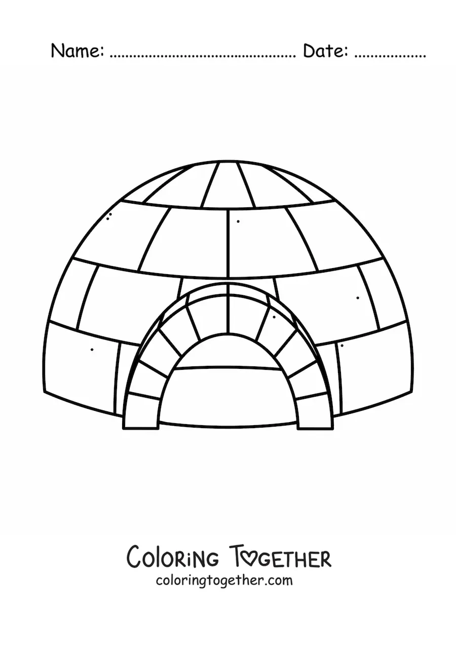 Coloring page of an igloo from the front