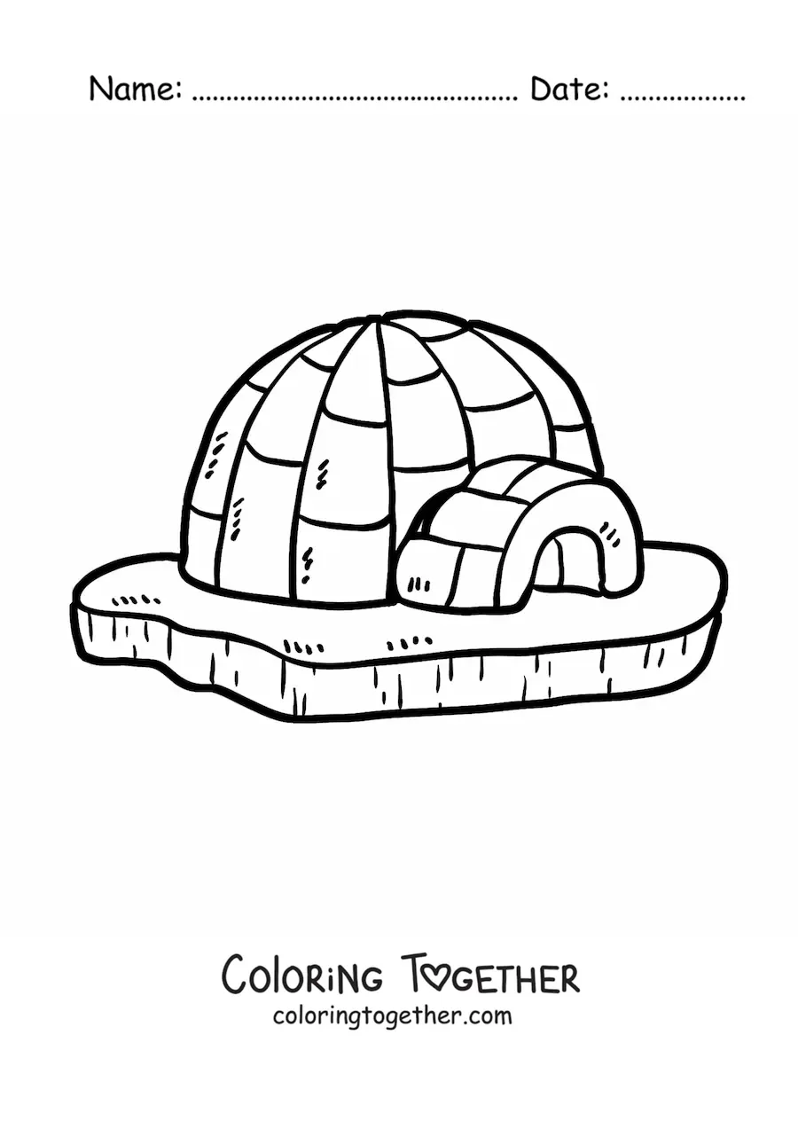 Coloring page of an igloo on the ice