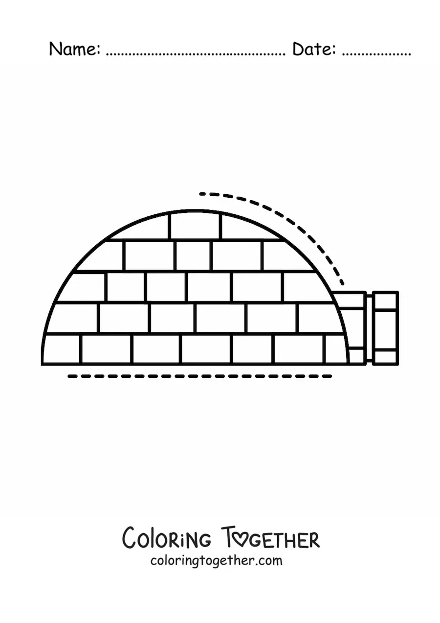 Coloring page of an igloo from the side