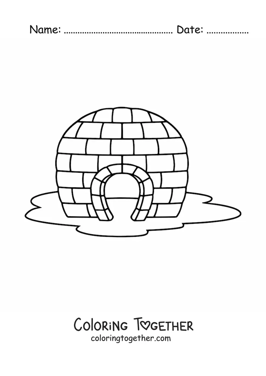 Coloring page of a melting igloo