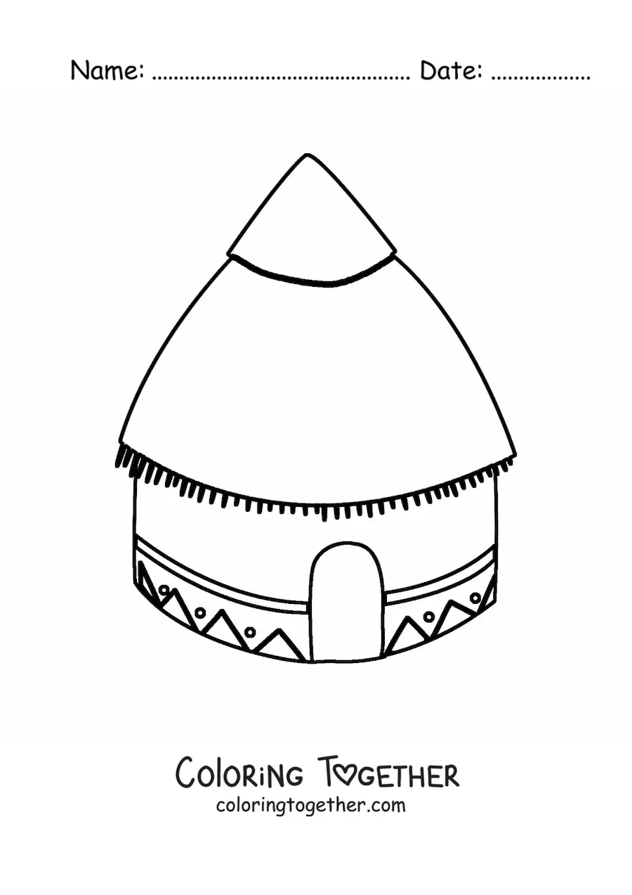 Coloring page of an indigenous hut