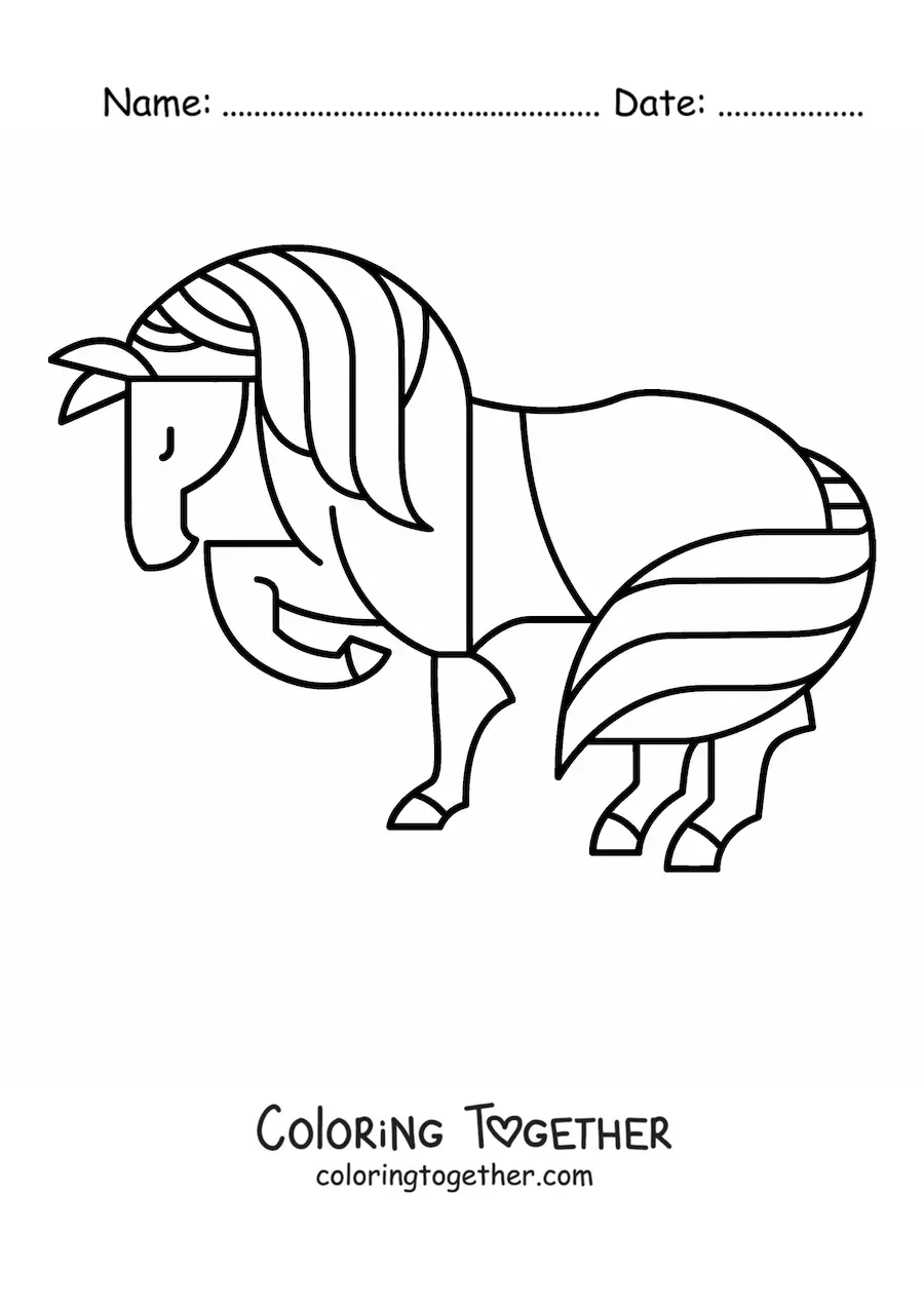 Coloring page of a horse in profile with closed eyes lifting one leg