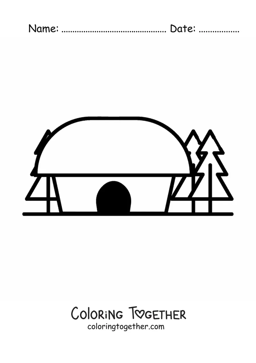Coloring page of a simple hut