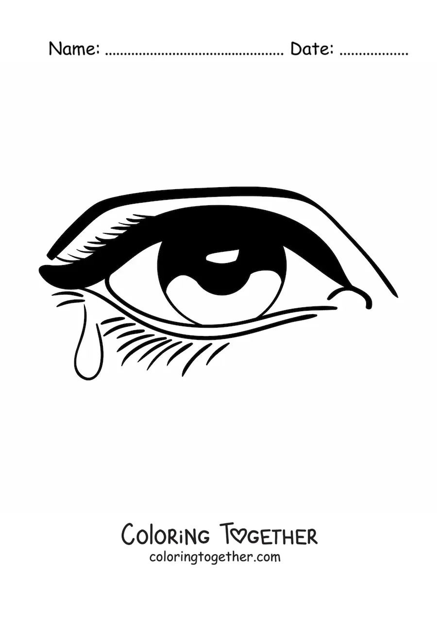 Coloring page of a woman's eye with a tear