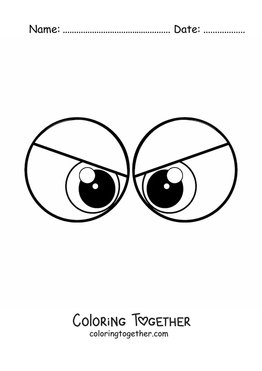 Coloring page of a pair of furious cartoon eyes