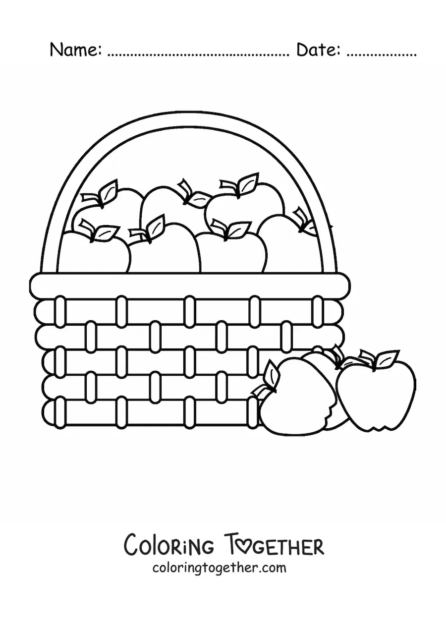 Coloring page of a basket full of apples