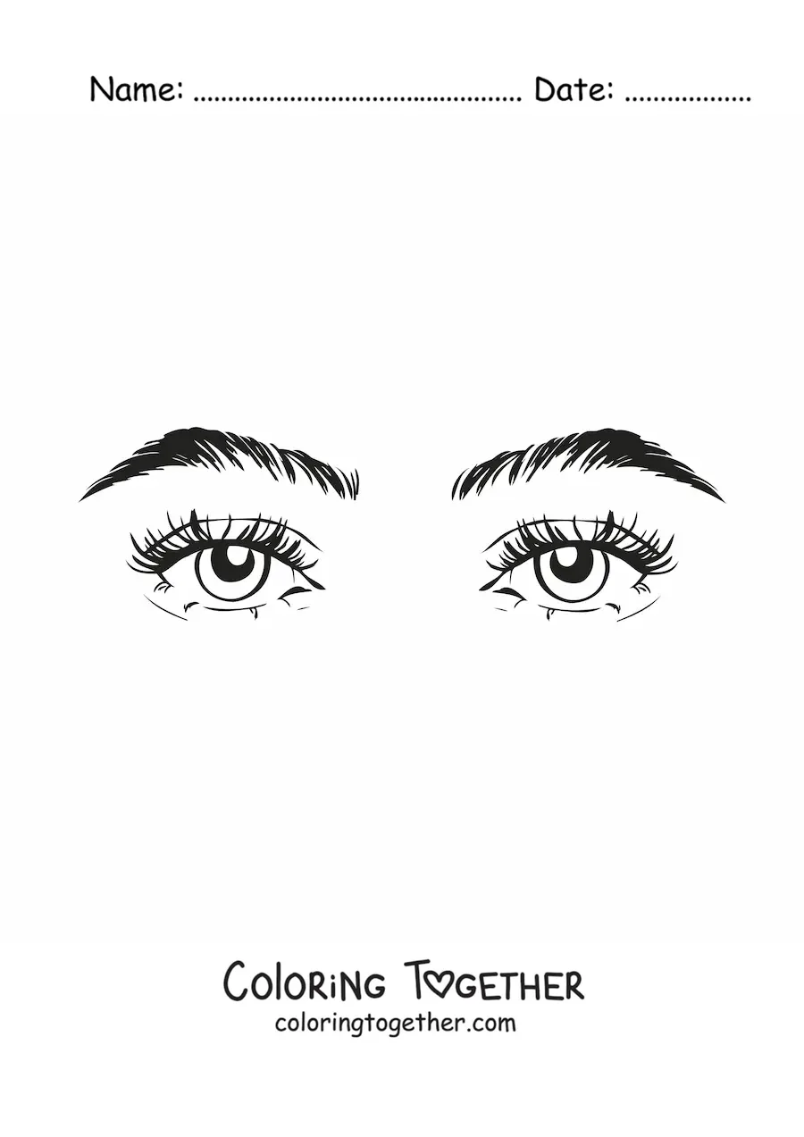 Coloring page of a pair of beautiful realistic women's eyes