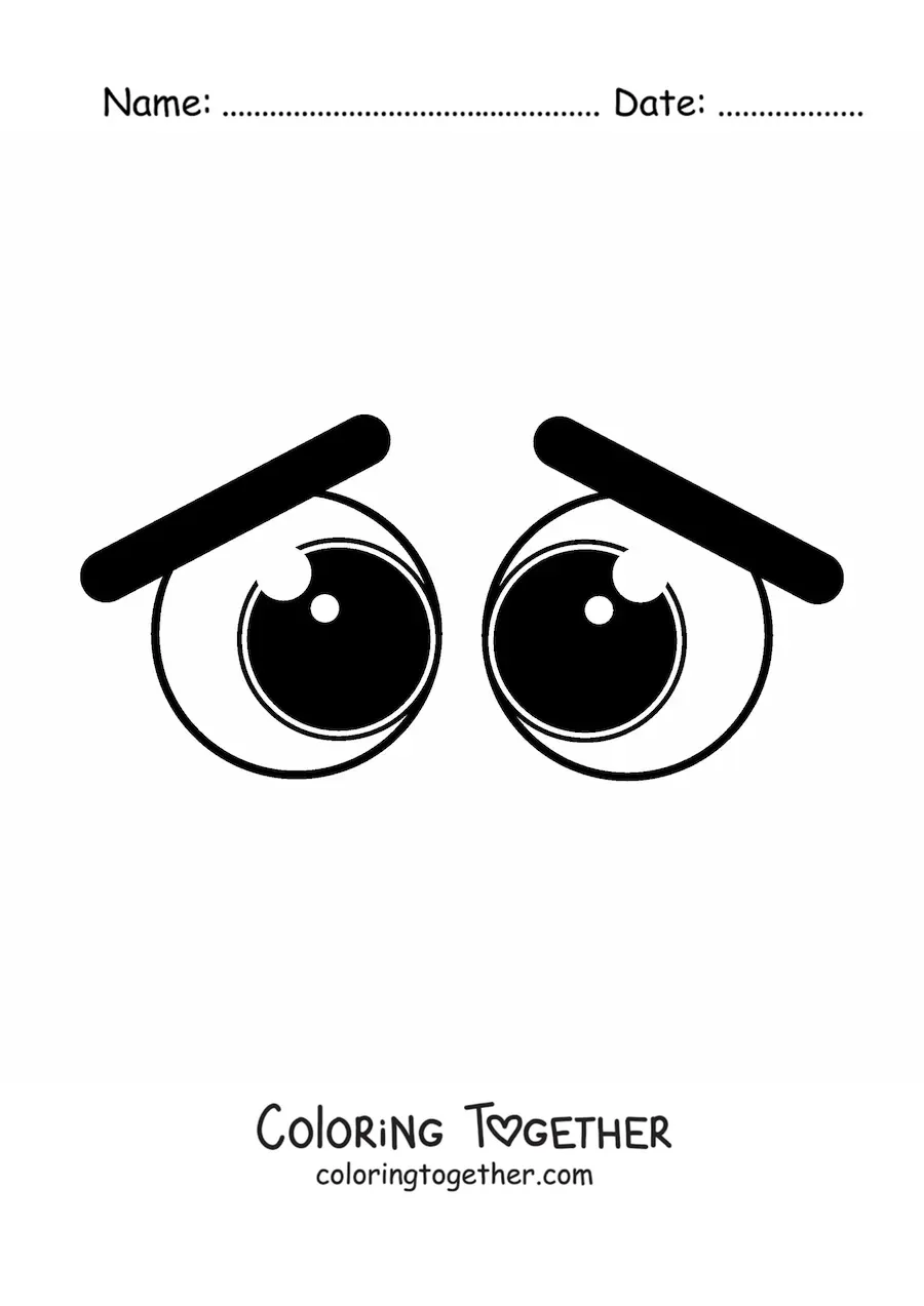 Coloring page of a pair of teary cartoon eyes