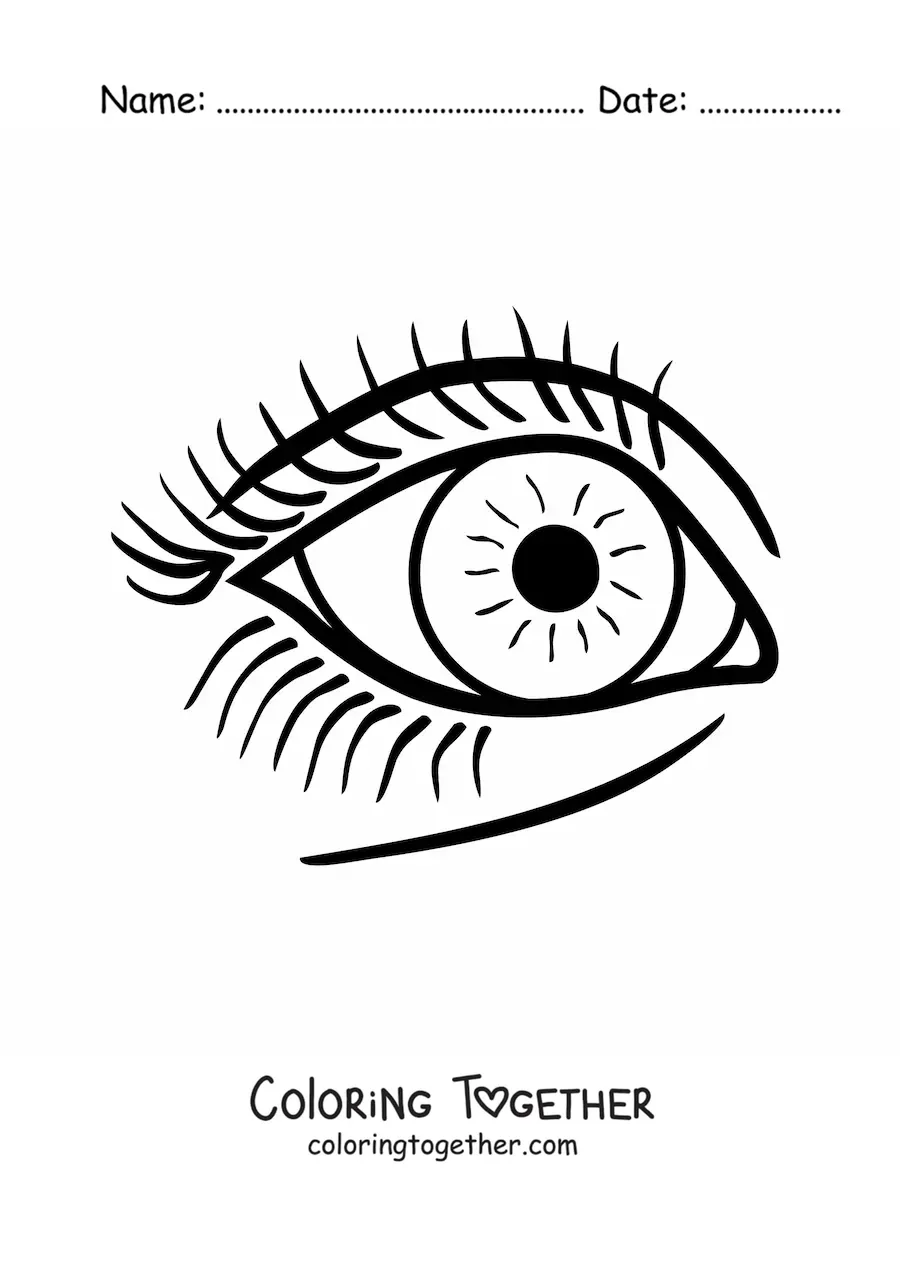 Coloring page of a large eye with eyelashes