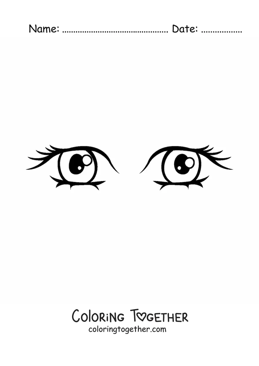 Coloring page of a pair of cartoon women's eyes