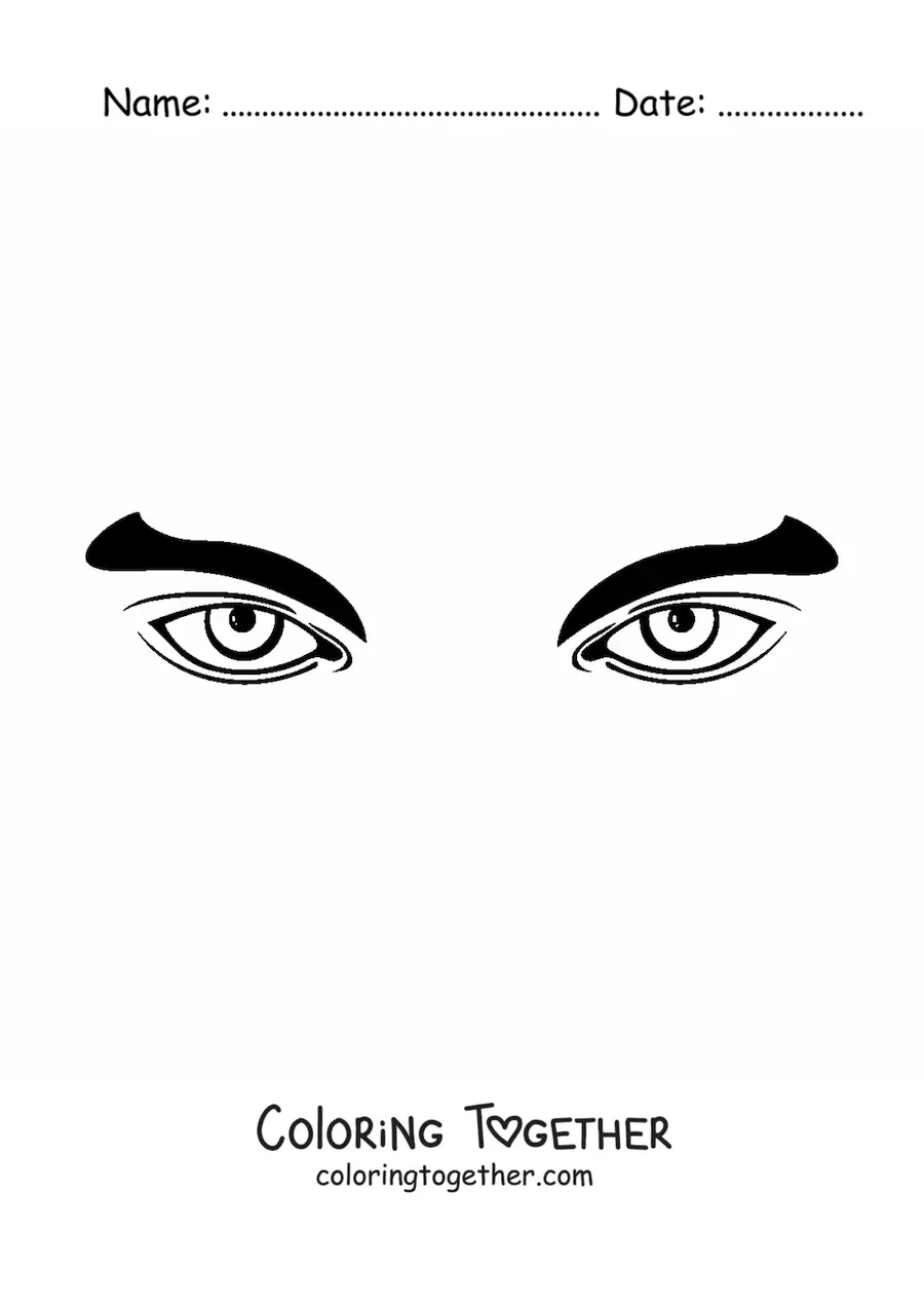 Coloring page of a pair of masculine eyes