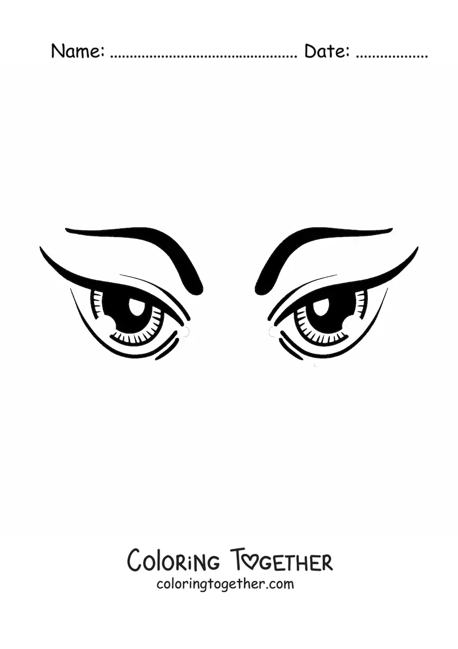Coloring page of a pair of mysterious eyes with a furrowed brow