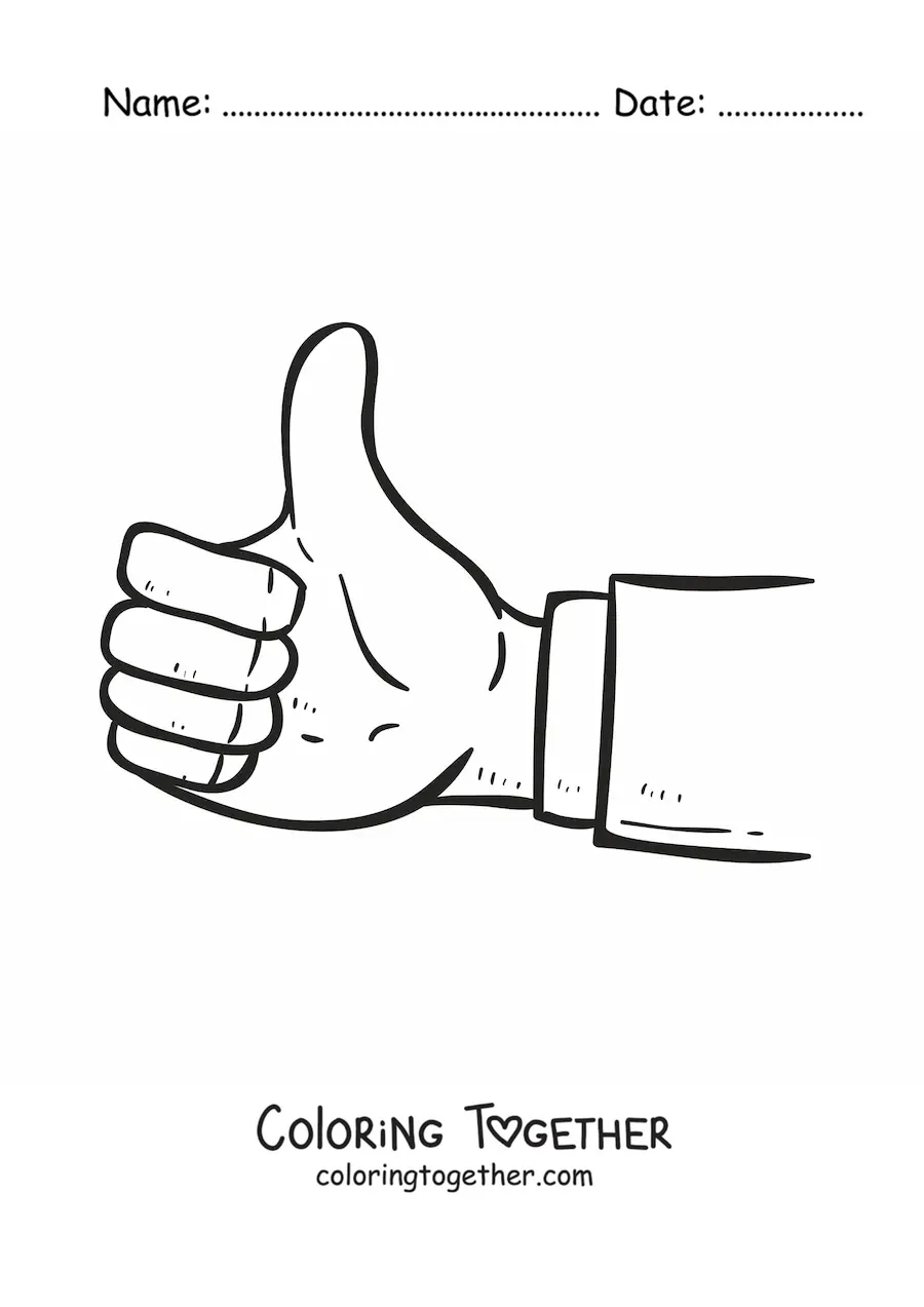 Coloring page of a hand giving a thumbs up