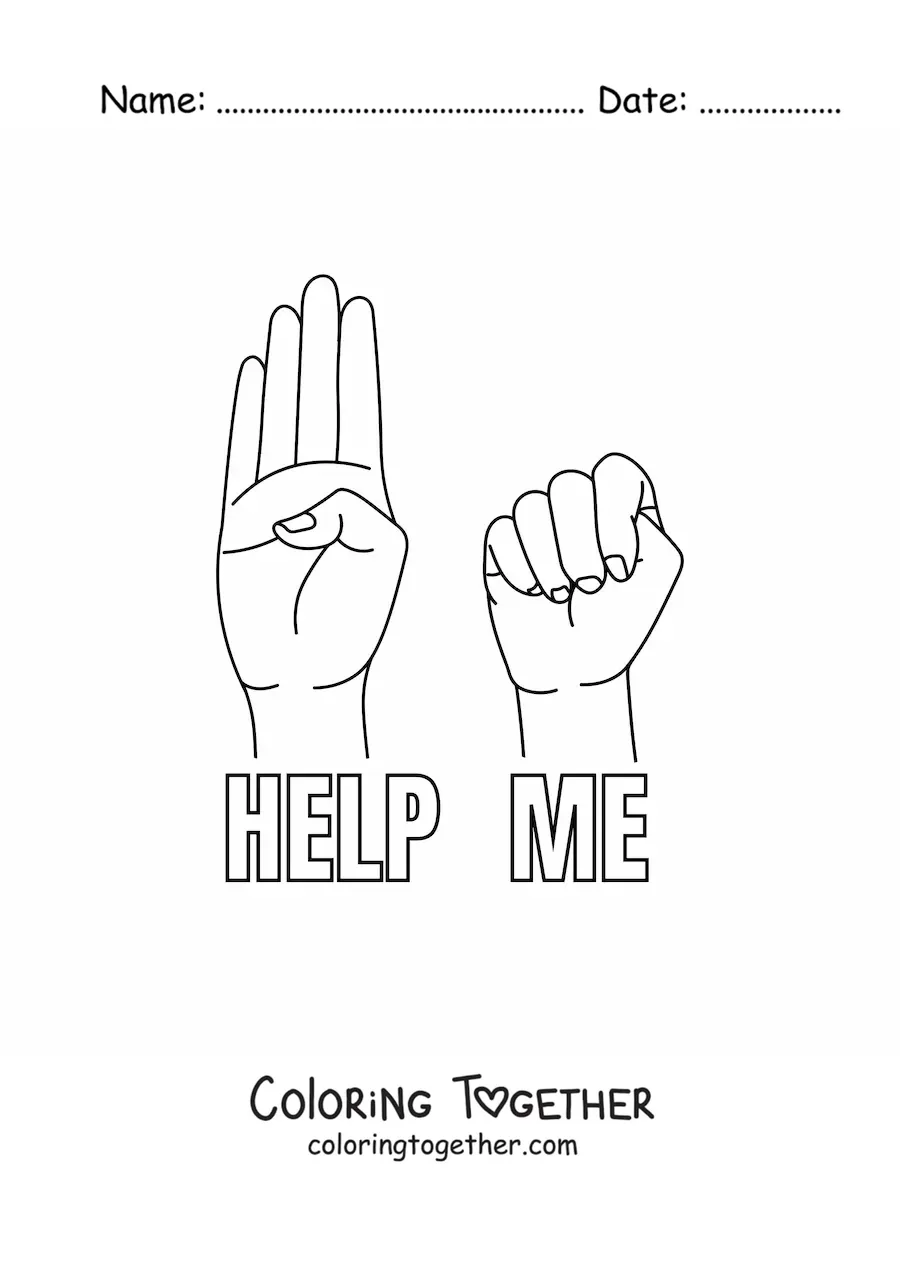Coloring page of hands making the help signal for victims of gender-based violence