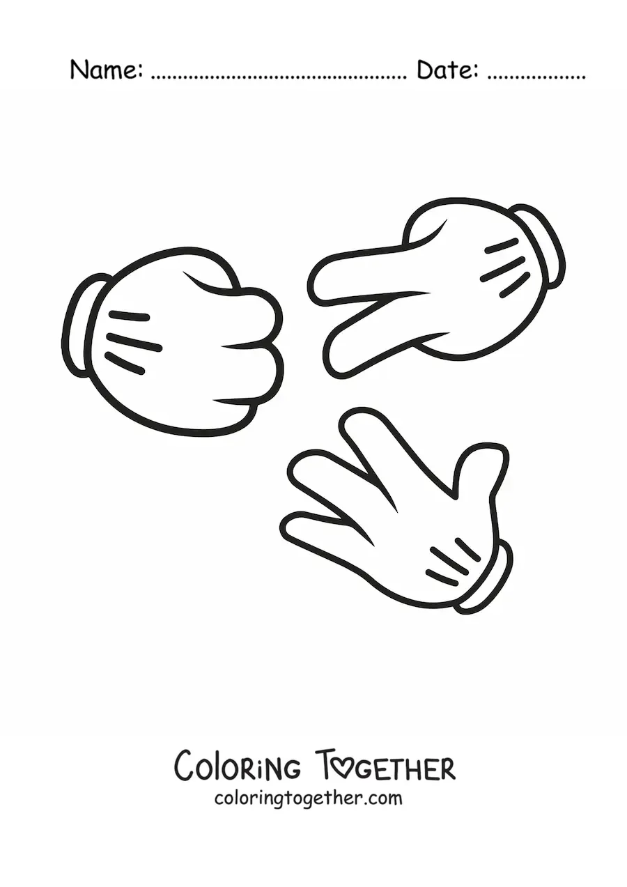 Coloring page of Mickey Mouse hands playing rock paper scissors