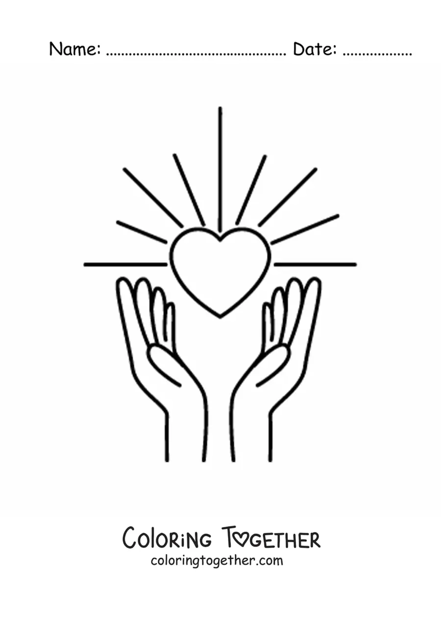 Coloring page of a pair of hands holding a heart