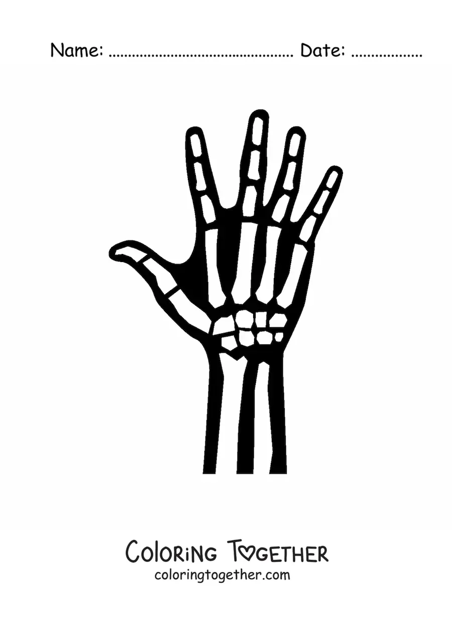 Coloring page of an X-ray of the right hand