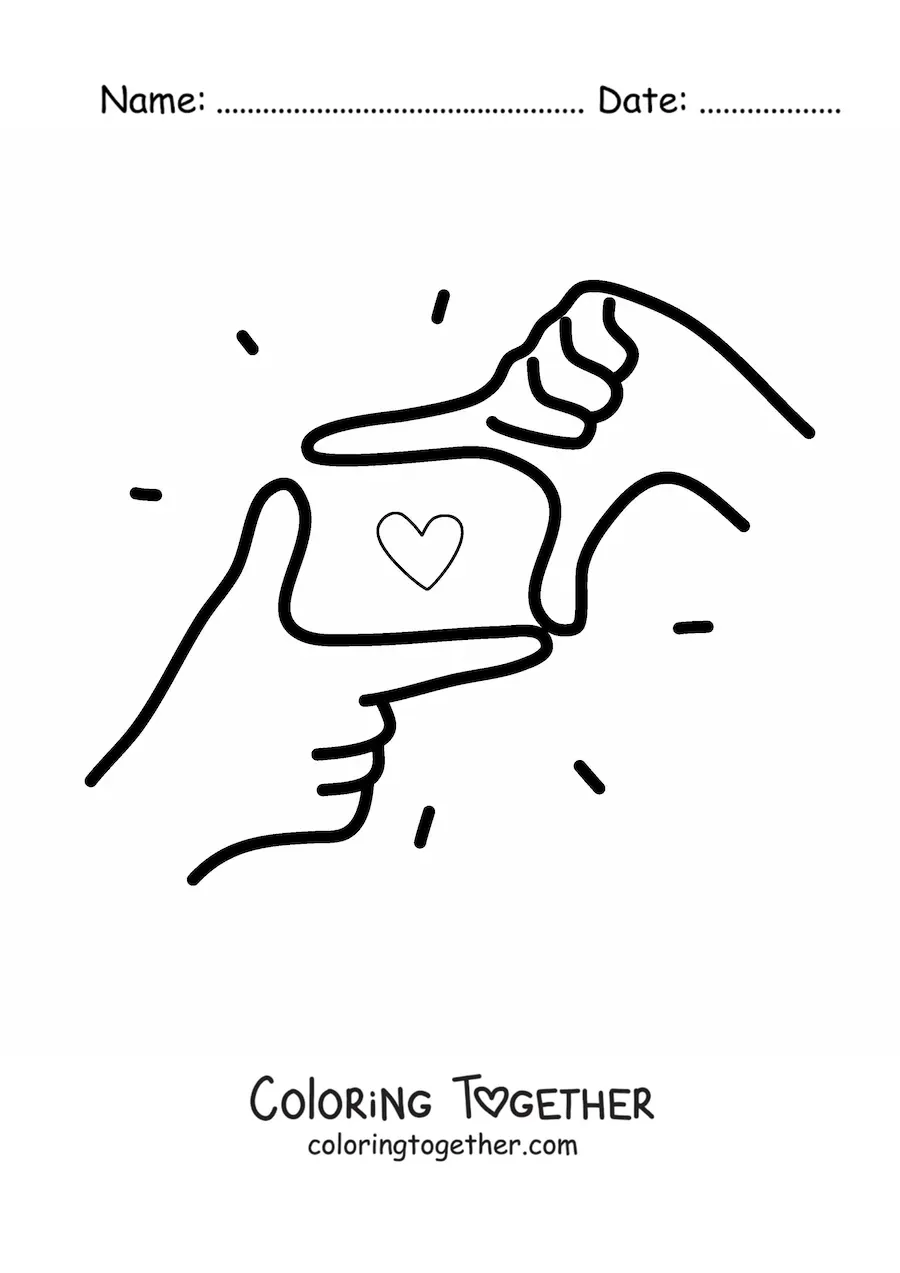 Coloring page of hands making a rectangular frame with a heart