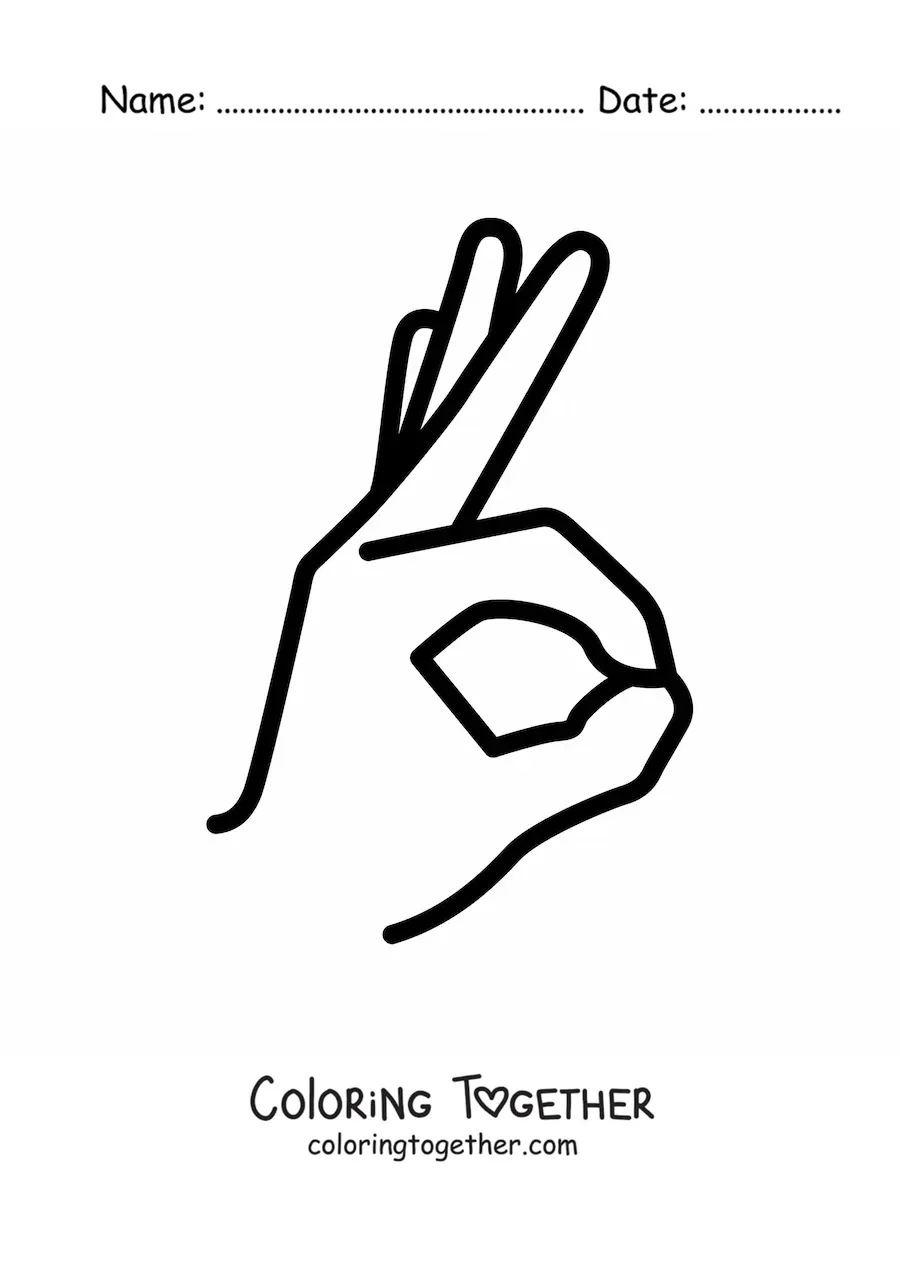 Coloring page of a hand making the ok sign