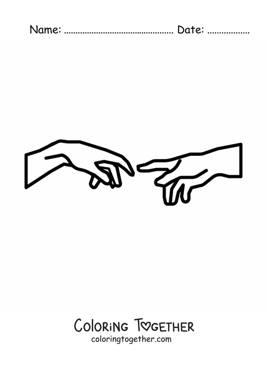 Coloring page of the hand of god as it appears in The Creation of Adam