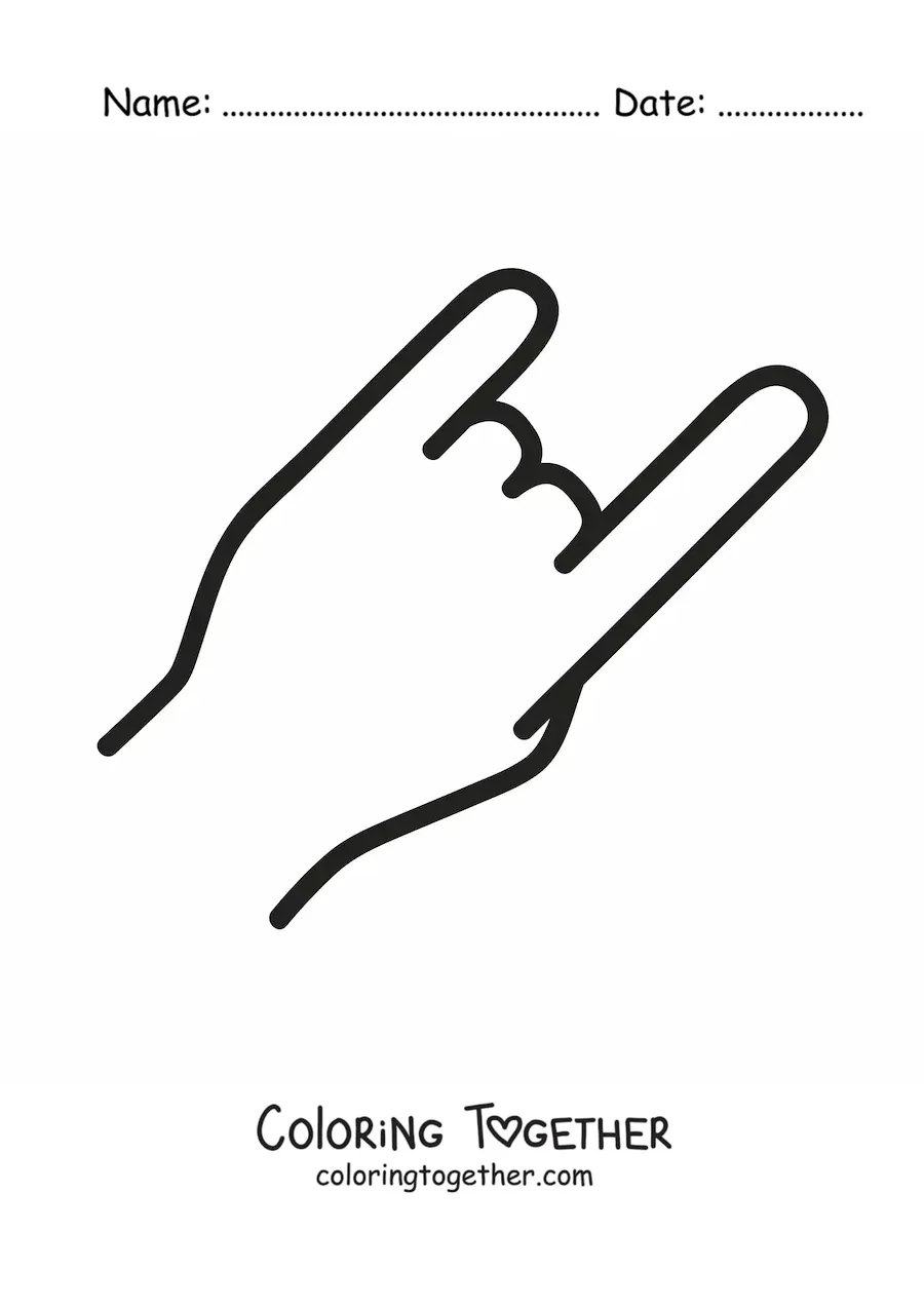 Coloring page of a hand making the rock sign