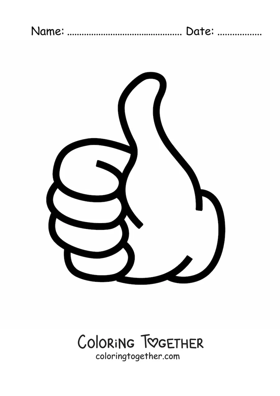 Coloring page of a hand with thumb up
