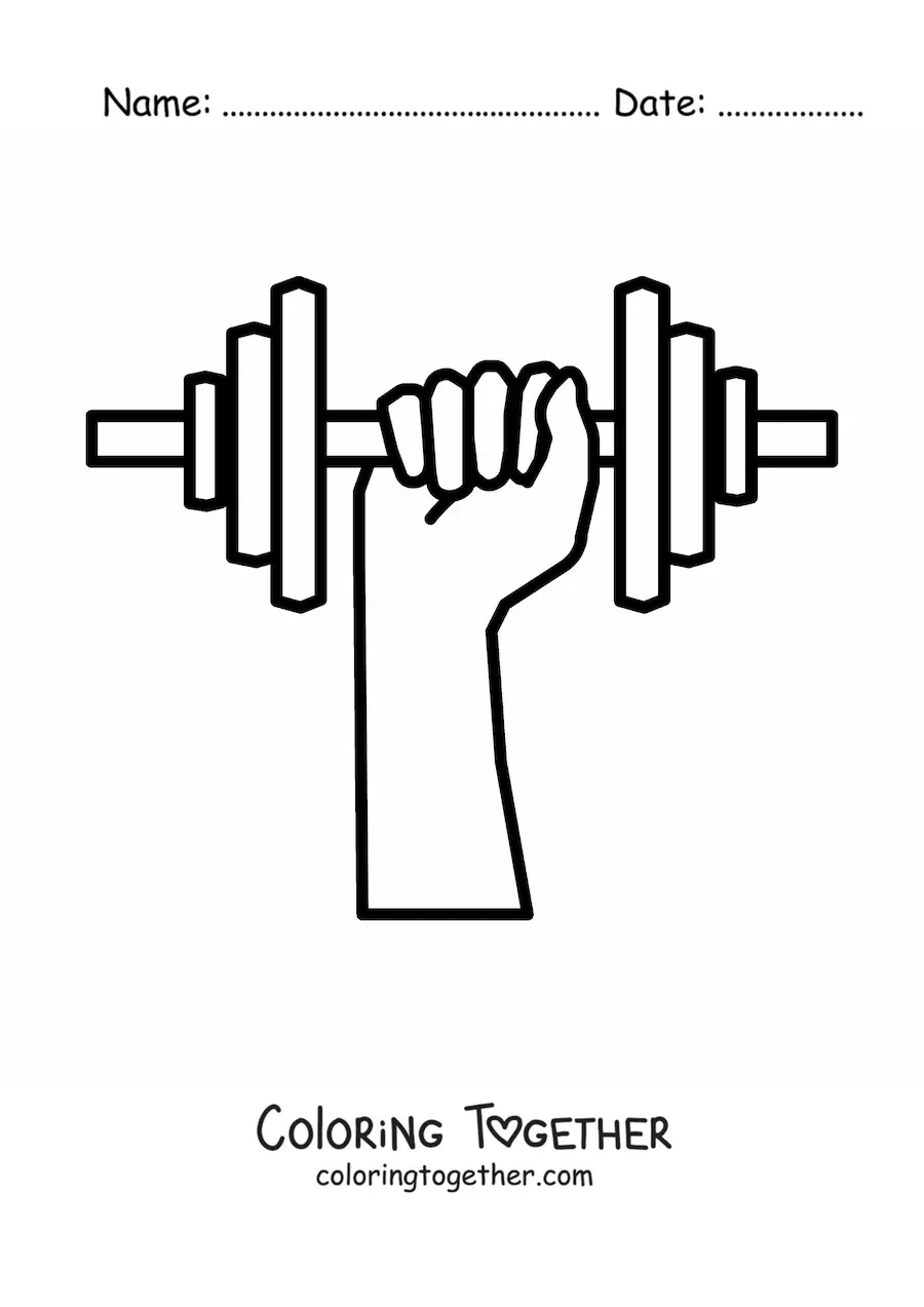 Coloring page of a hand lifting a dumbbell