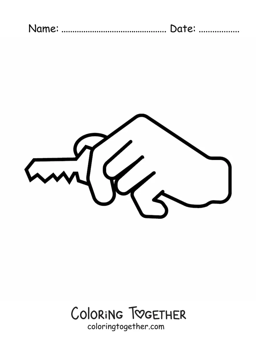 Coloring page of a hand holding a key