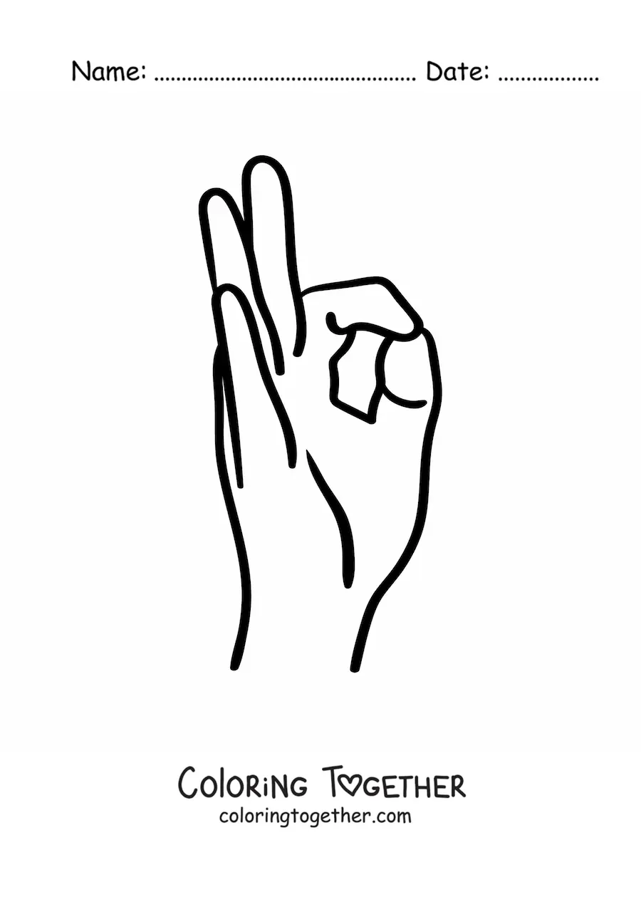 Coloring page of a hand making the ok gesture