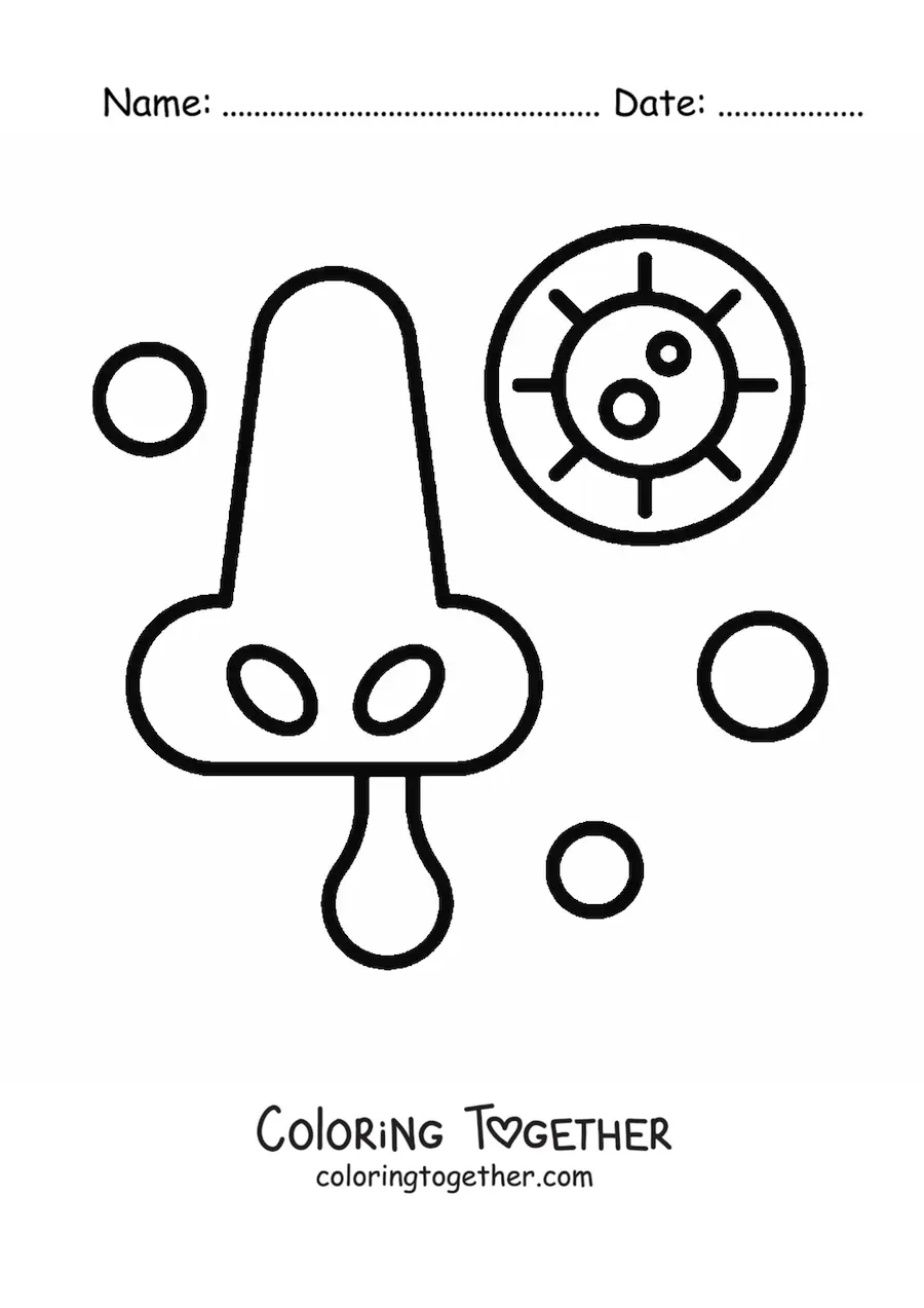 Coloring page of a nose and a cartoon virus