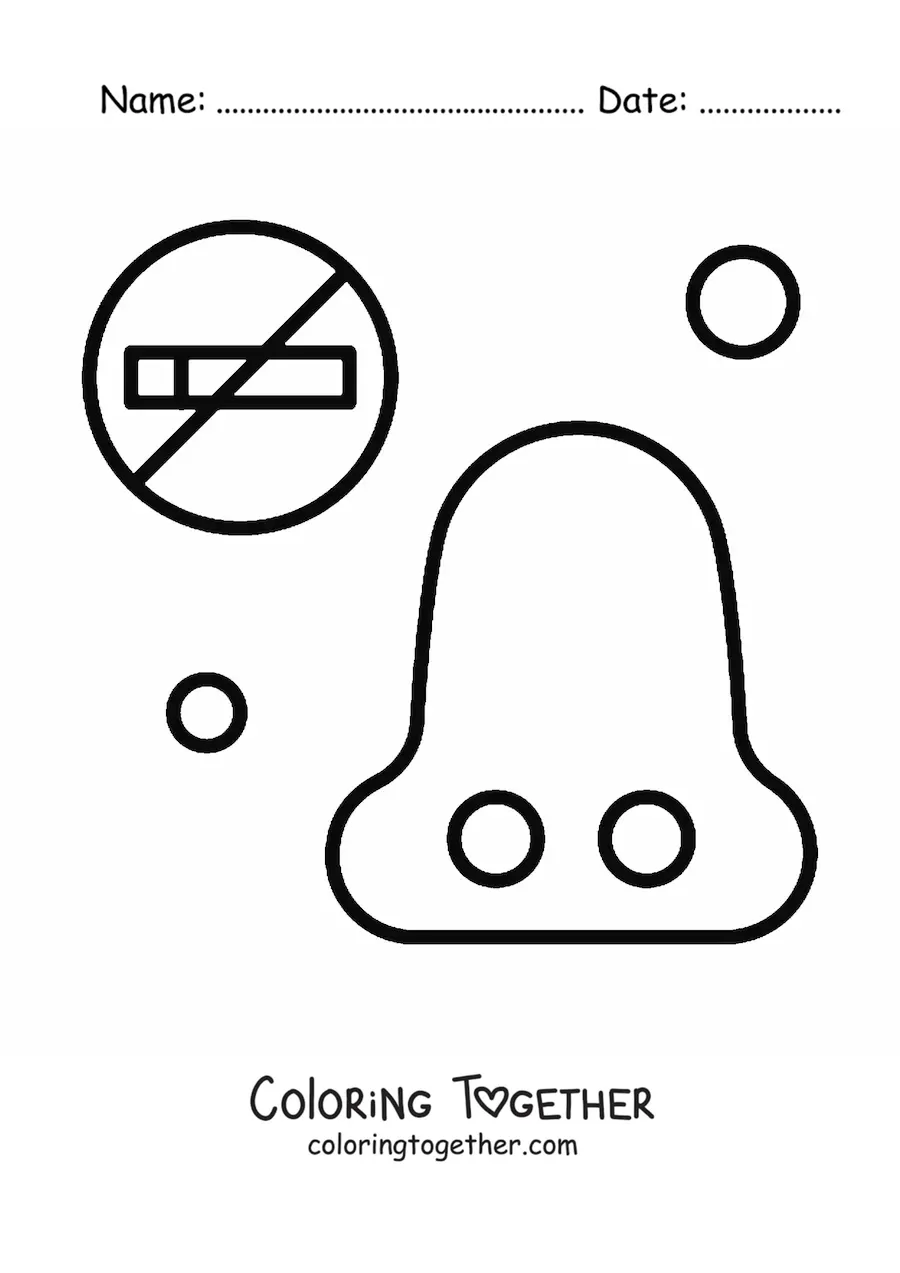 Coloring page of a nose and a no-smoking sign