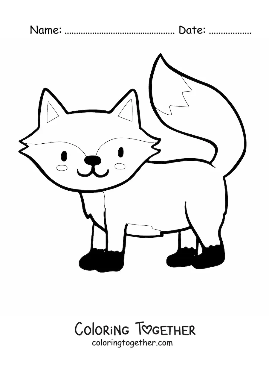 Coloring page of a smiling kawaii fox