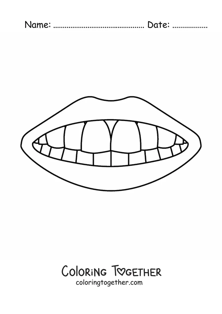 Coloring page of a mouth showing its teeth