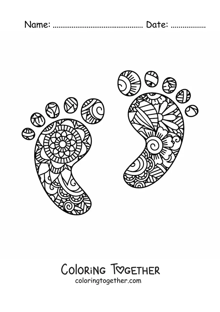 Coloring page of 2 footprints with a mandala pattern