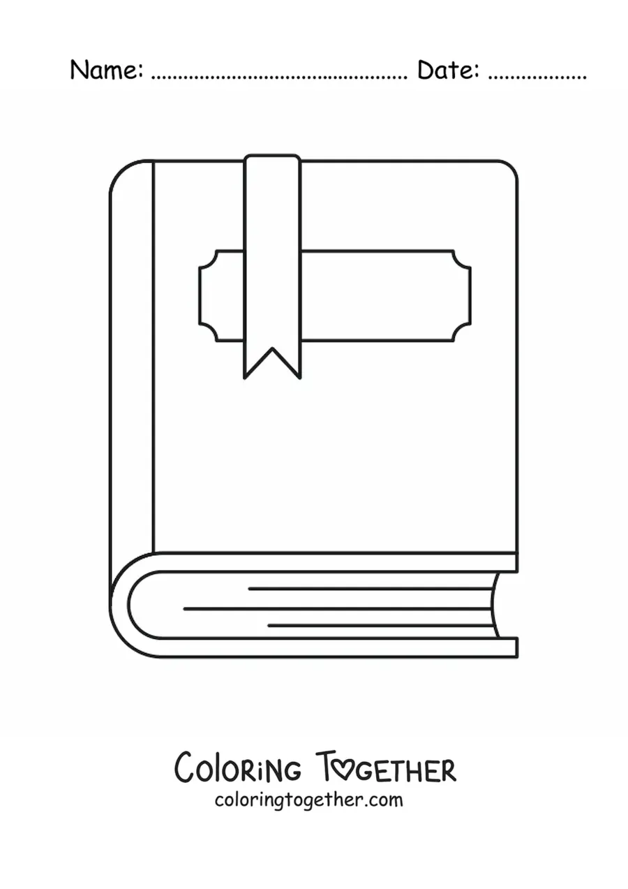 Coloring page of a closed book with a bookmark