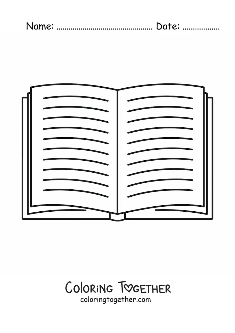Coloring page of an open book
