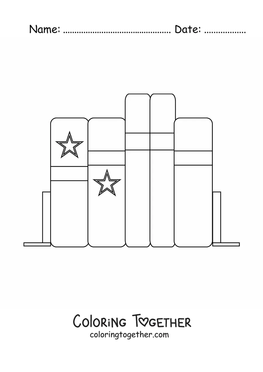 Coloring page of several books on a shelf