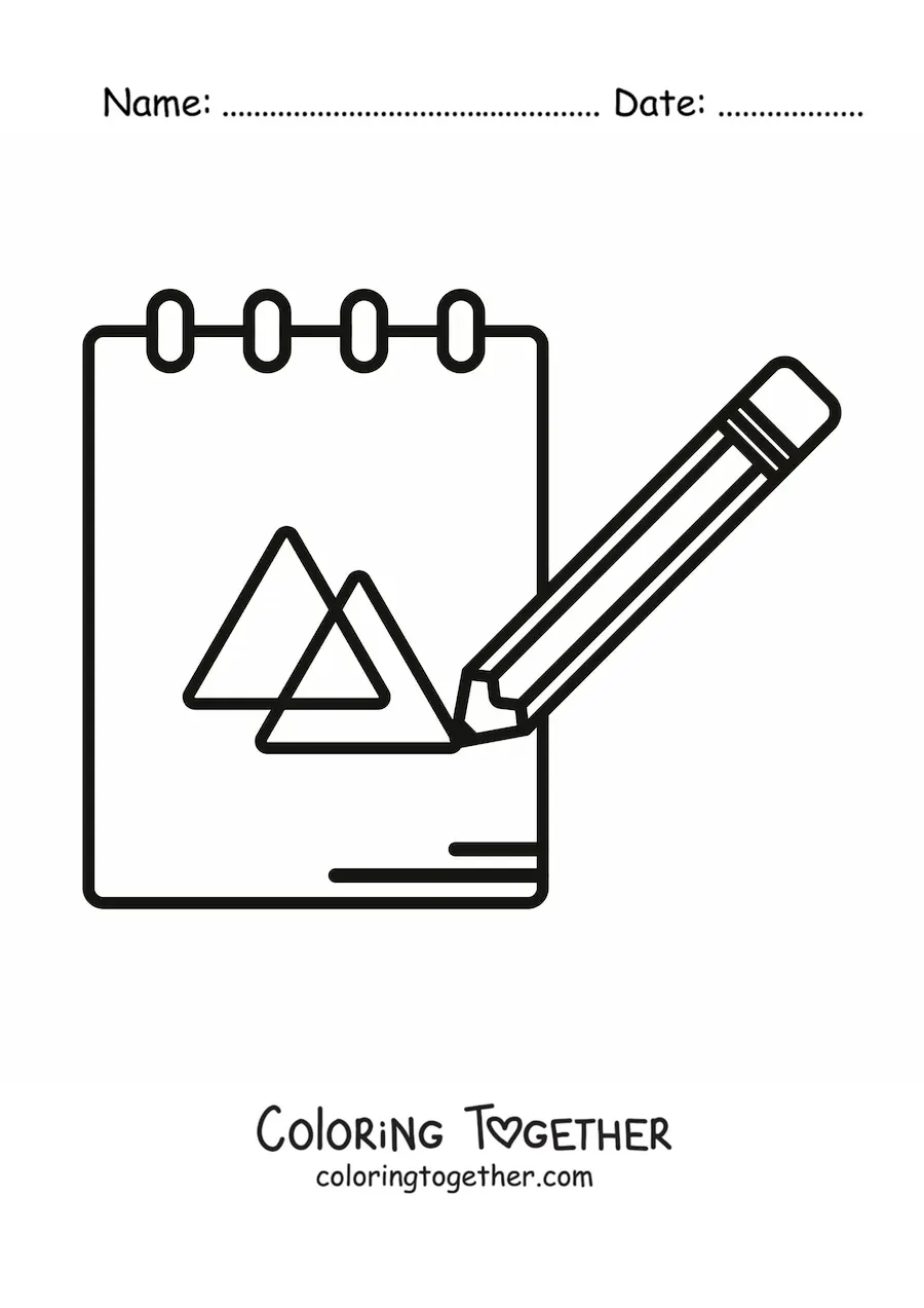 Coloring page of a pencil writing in a notebook